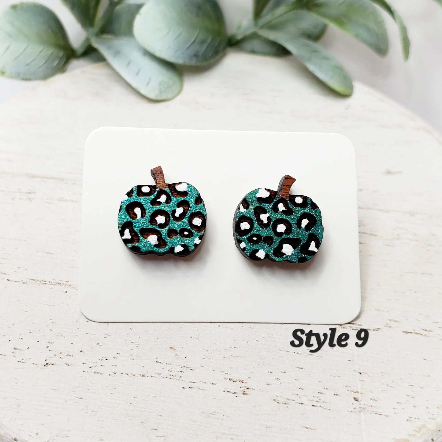Cheetah Pumpkin Wood Studs |Teal