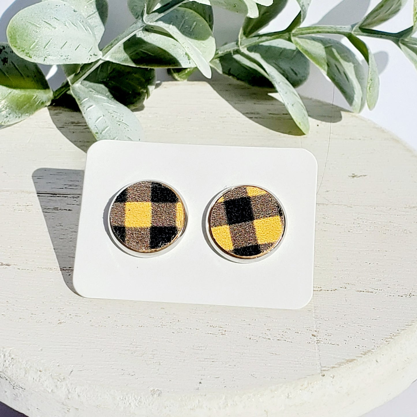 12MM Leather Yellow Navy Plaid