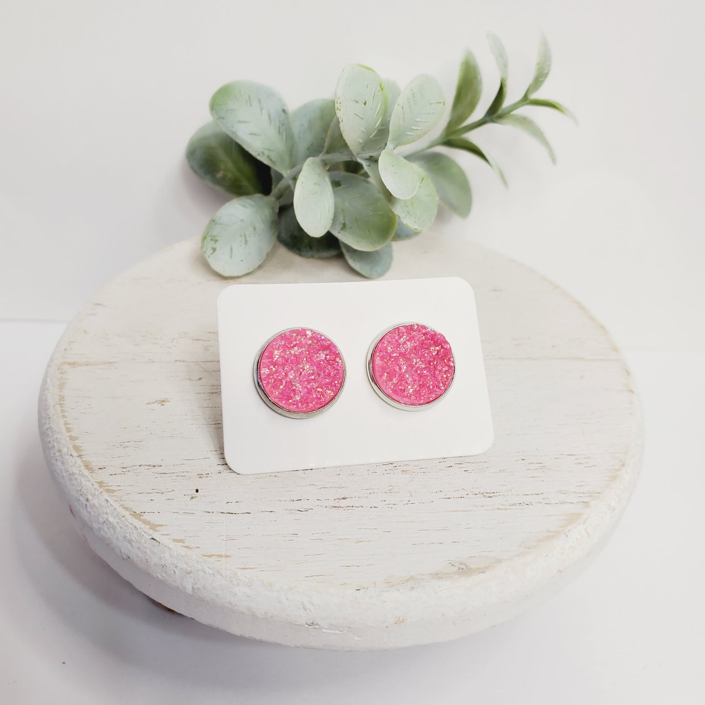 12MM Pink Glitter Studs