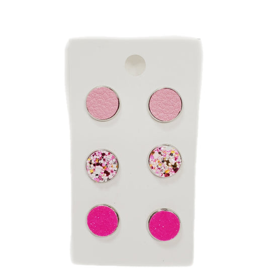 Pink Leather Studs | Set of 3
