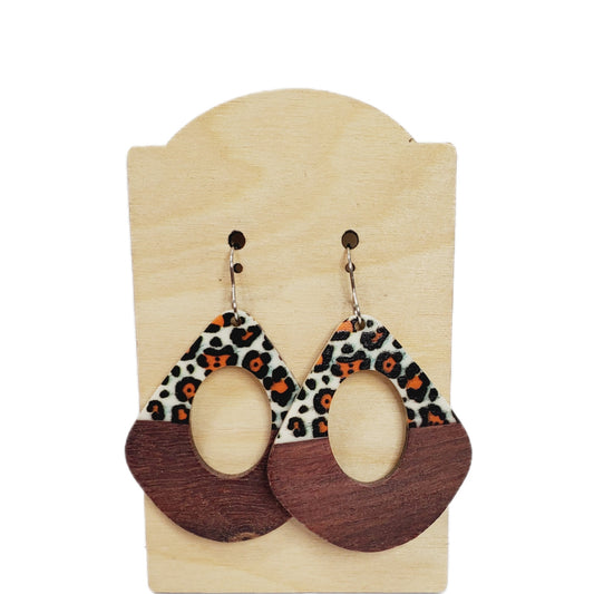 Leopard and Wood Earrings