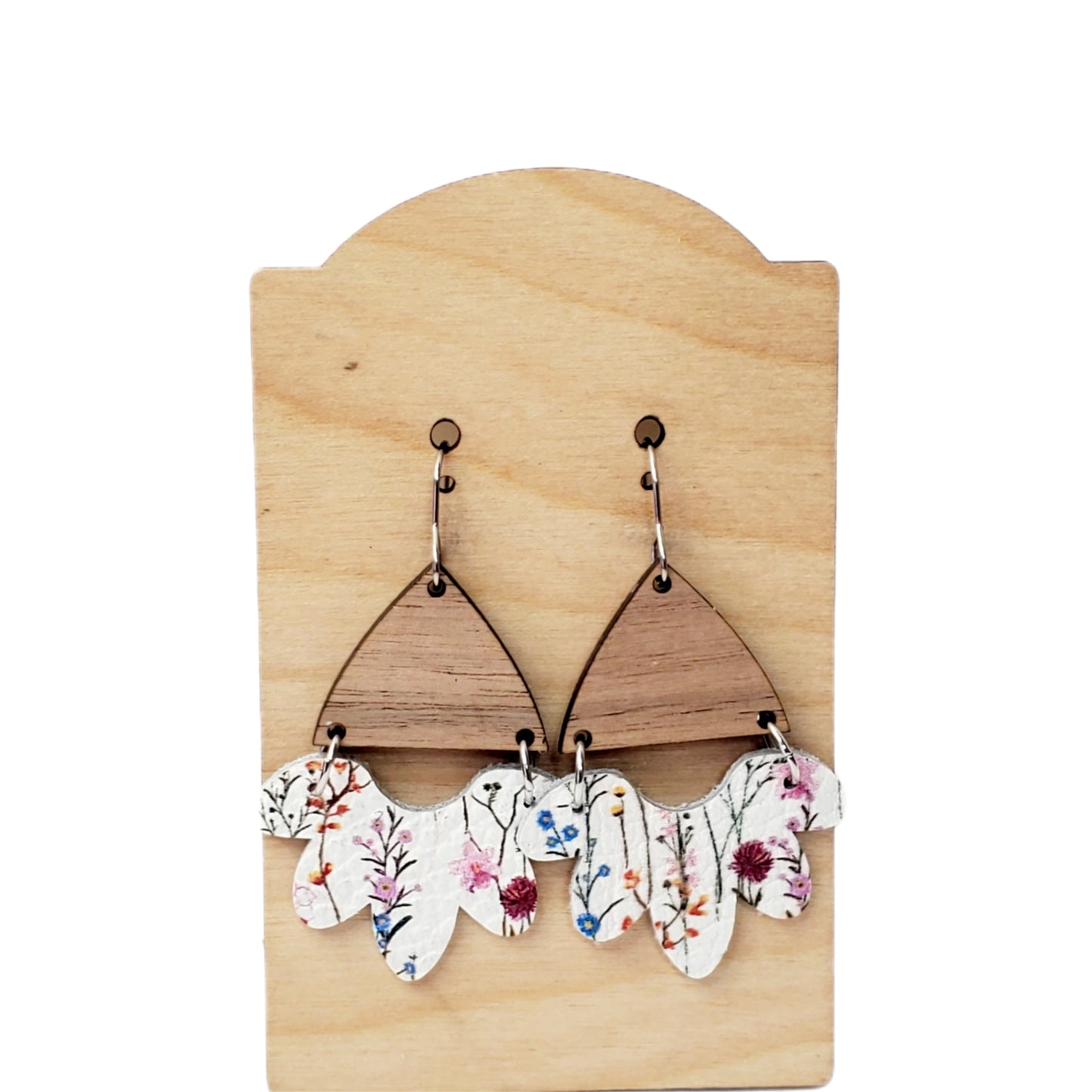 Premium Leather Wood Scalloped Dangles