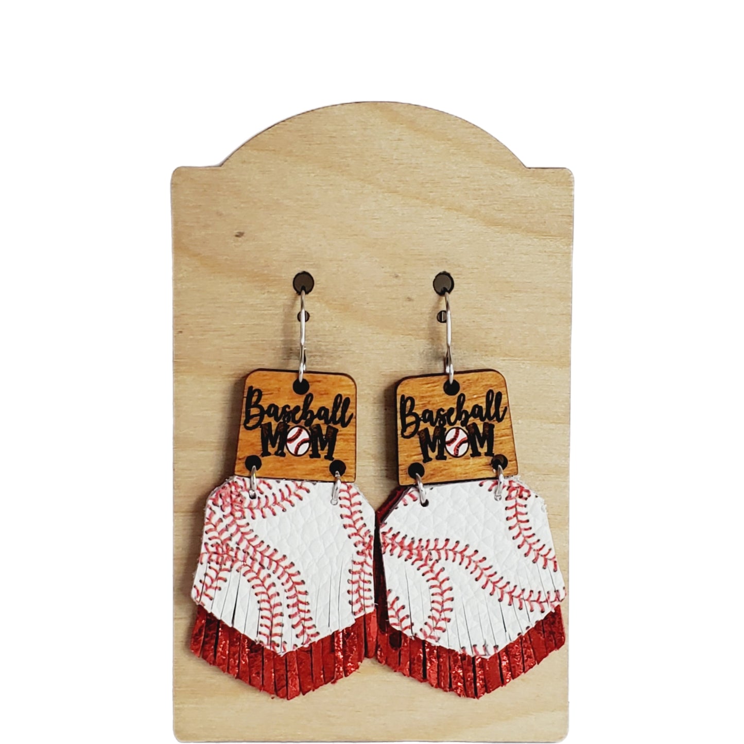 Hand Painted Baseball Mom and Leather Fringe Dangles