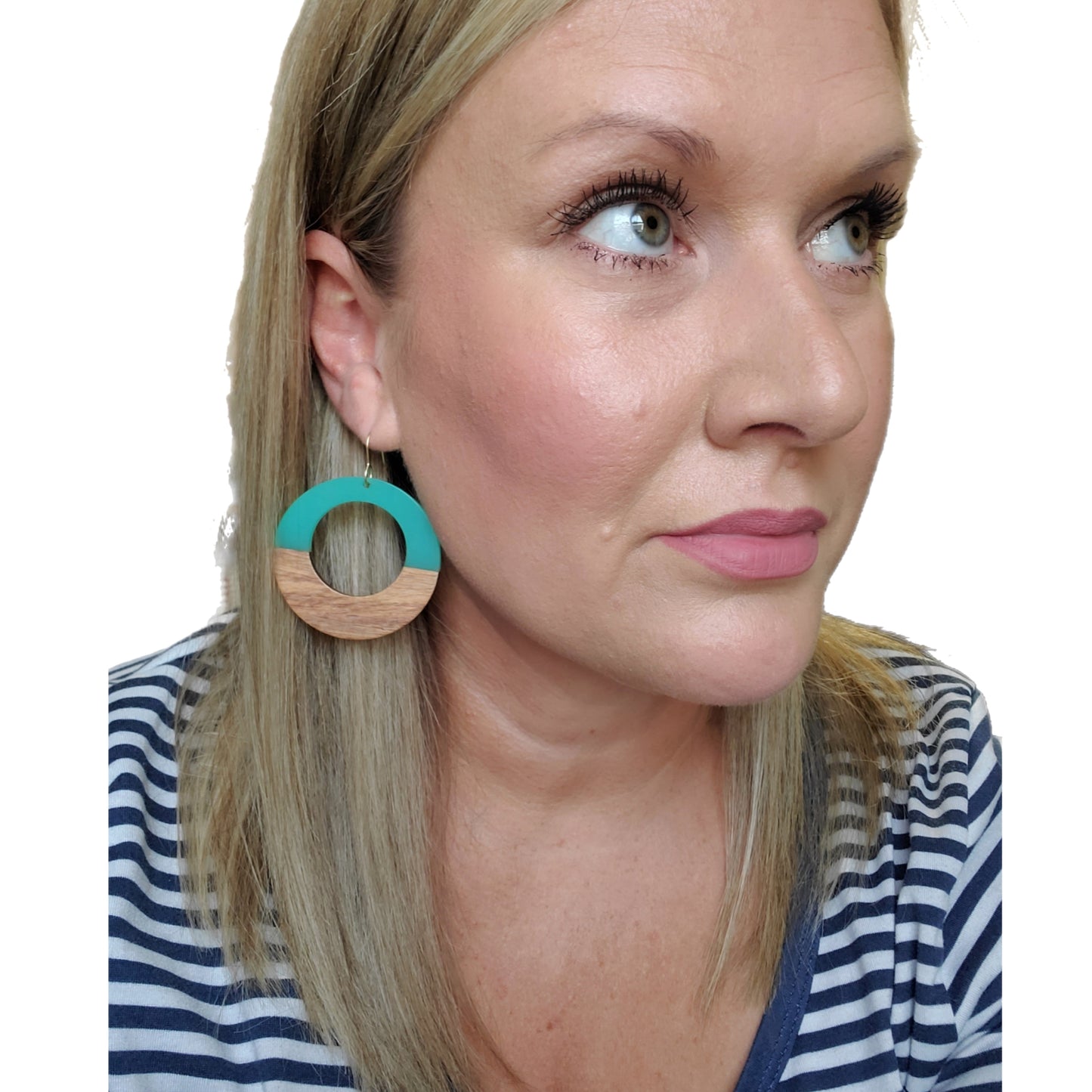 Teal Wood Hoops