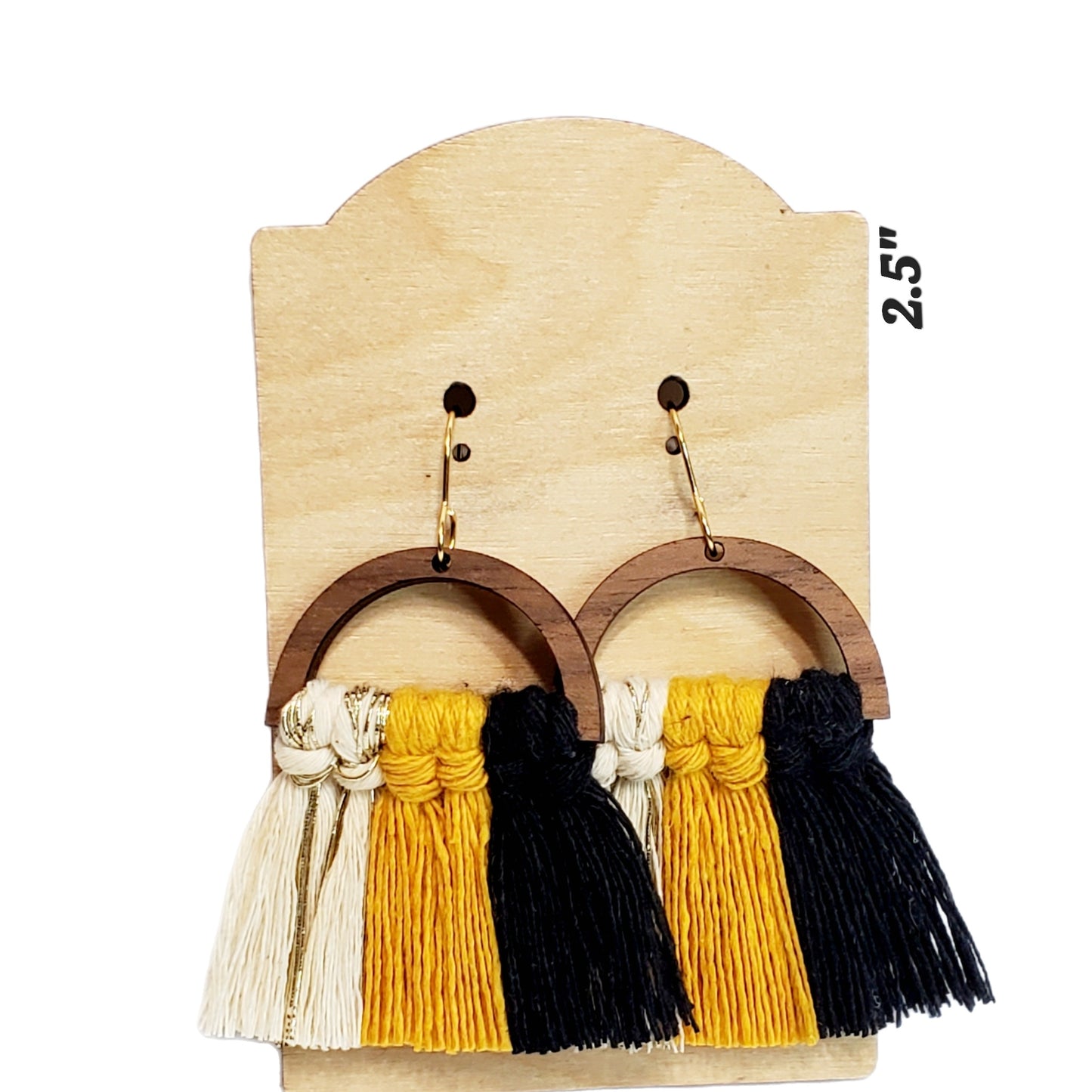 Cream Yellow Black Macrame Earrings