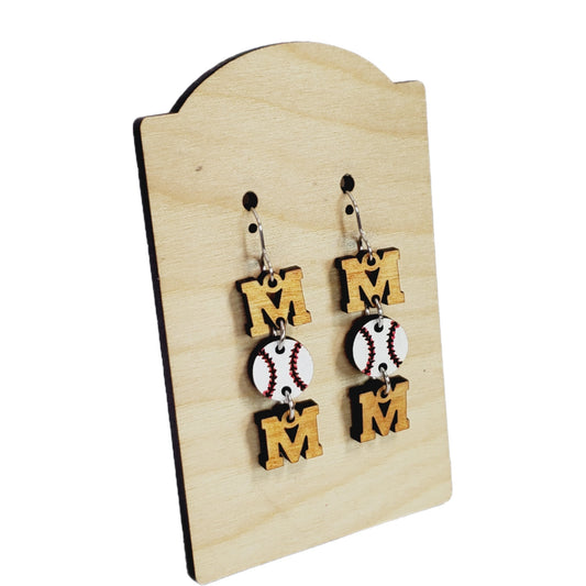 Hand Painted Baseball MOM Earrings