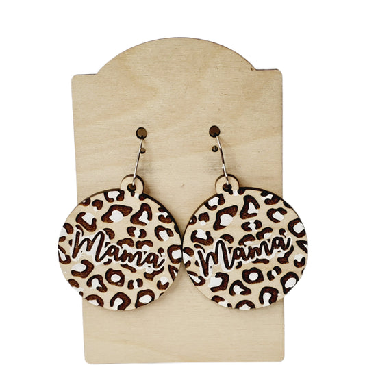 Mama Leopard Wood Earrings