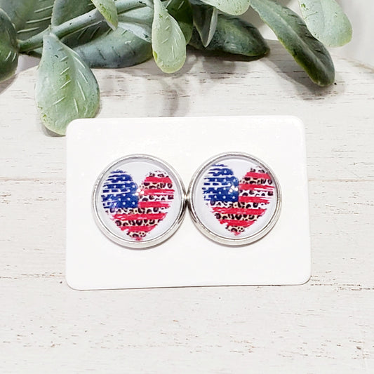 12MM Flag Heart Studs