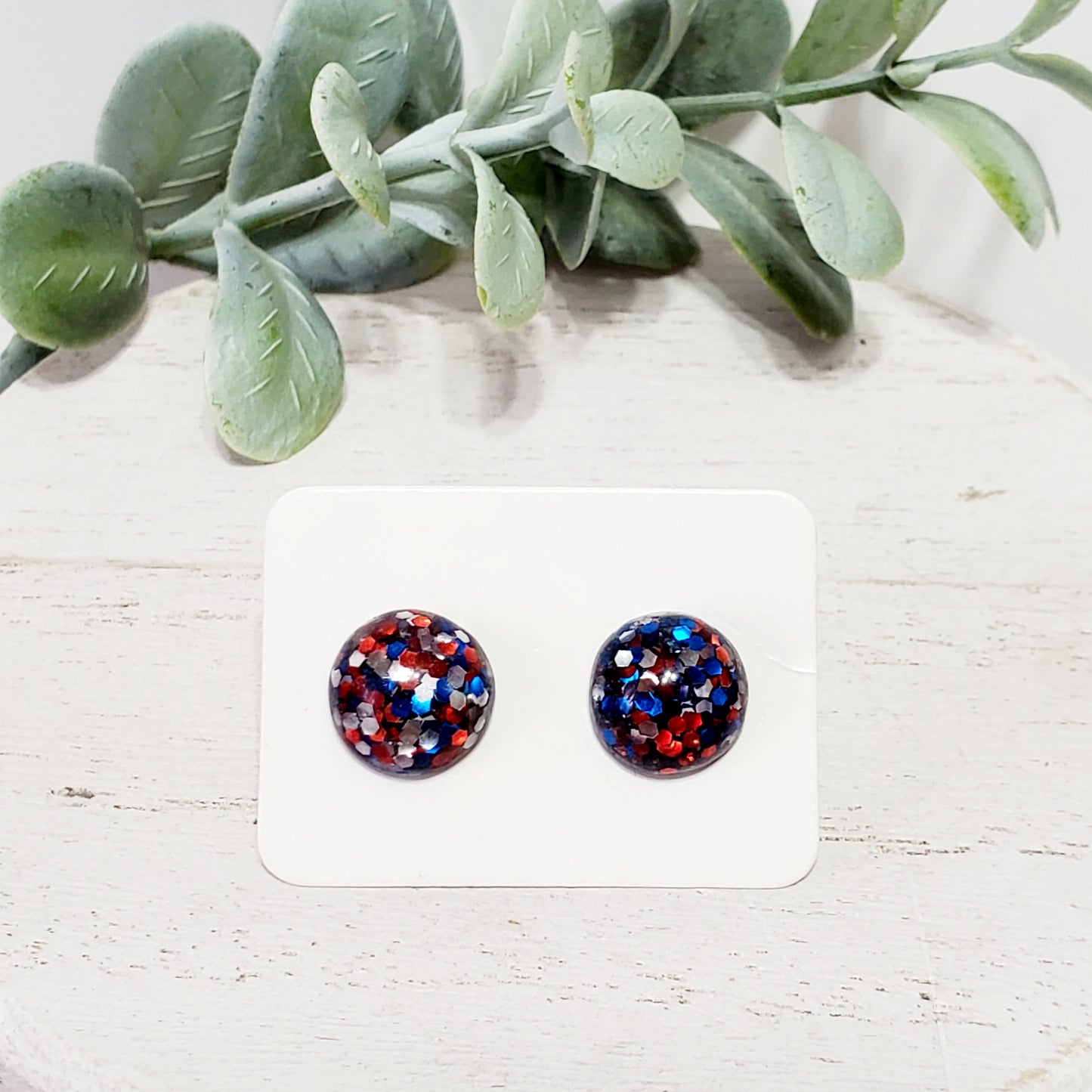 8MM Glitter Red Silver Blue Studs