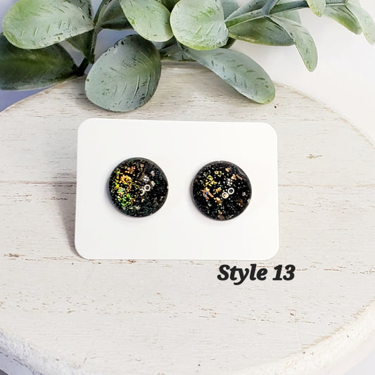 12MM Dark Green & Gold Studs