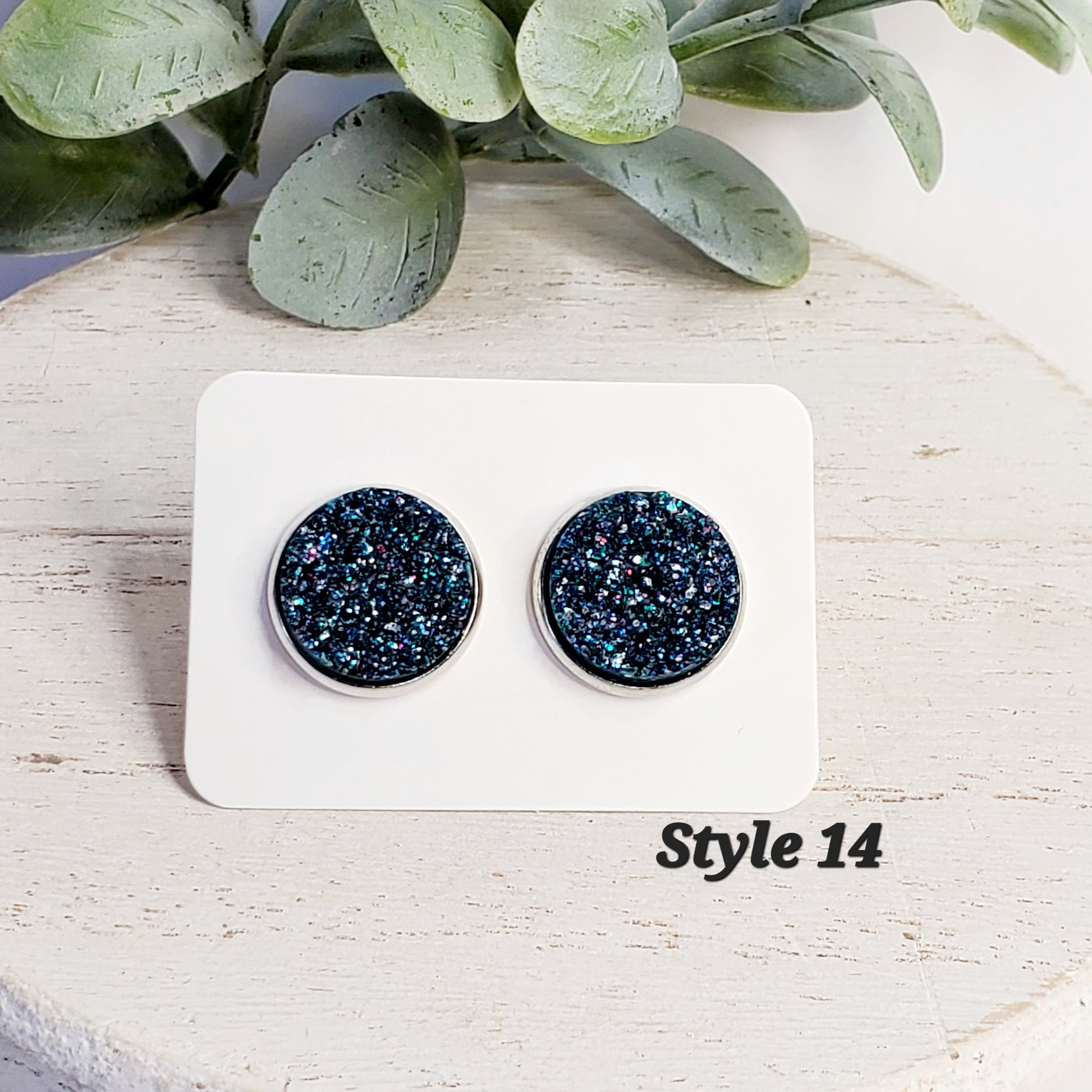 12MM Blue Glitter Studs