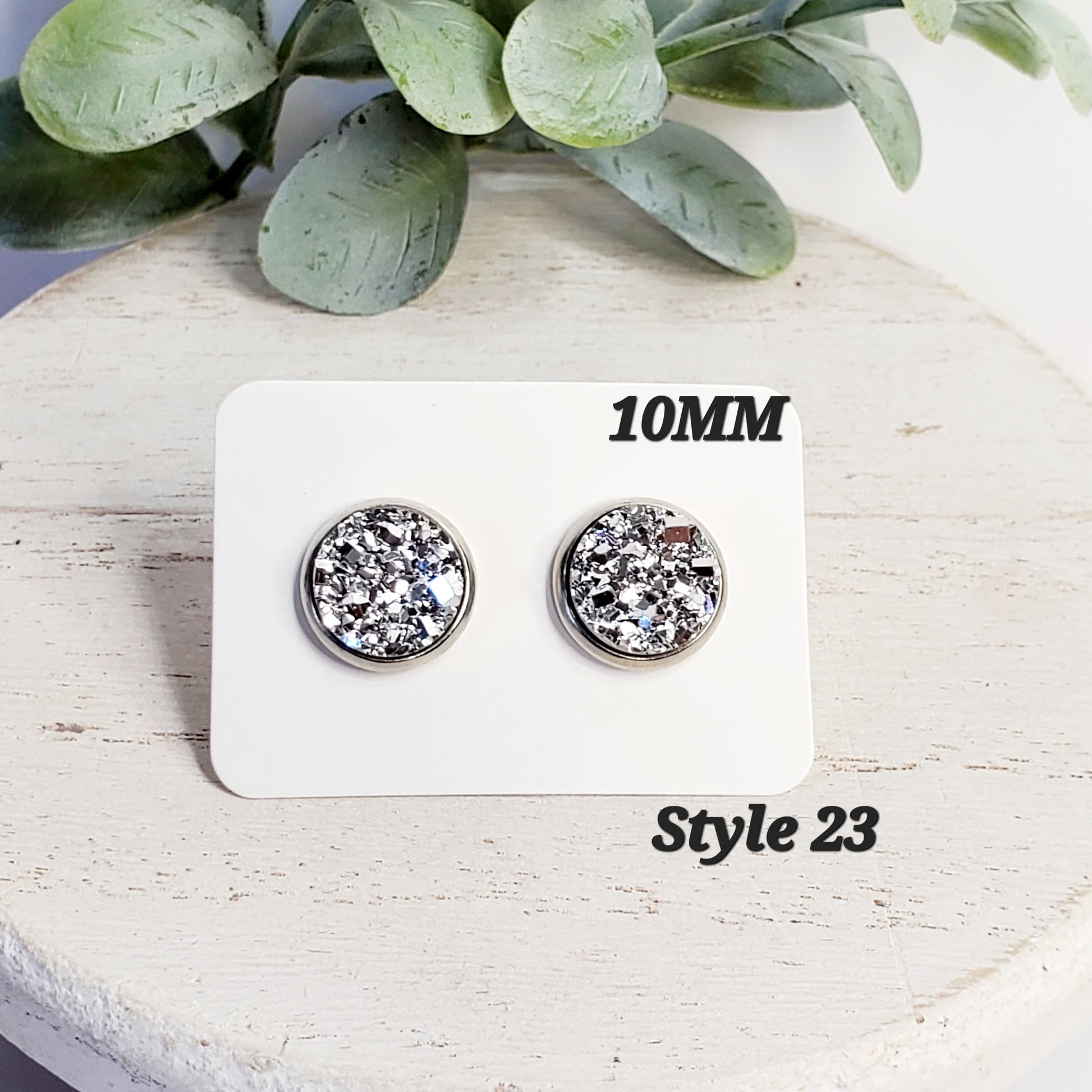 10MM Sparkle Silver Studs