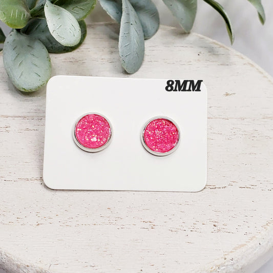 8MM Hot Pink Glitter Studs