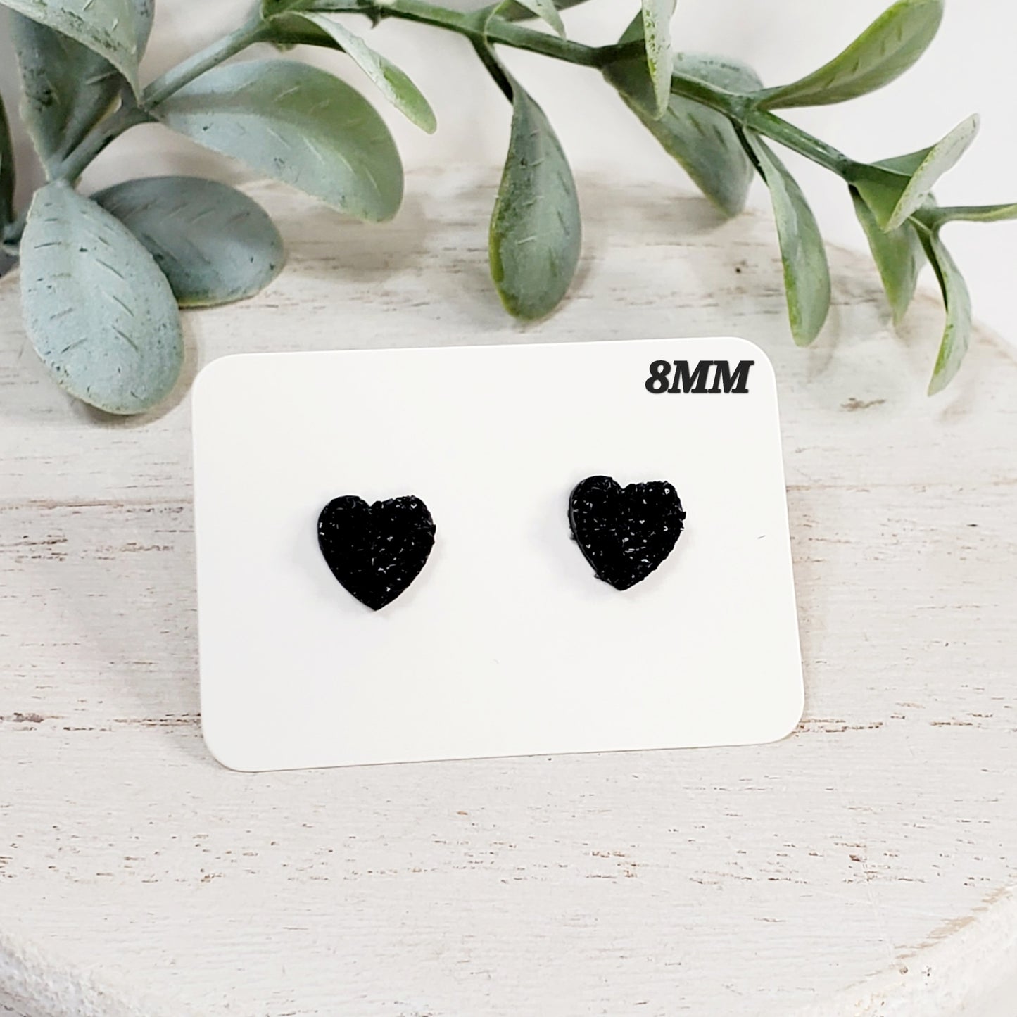 8MM Black Heart Studs