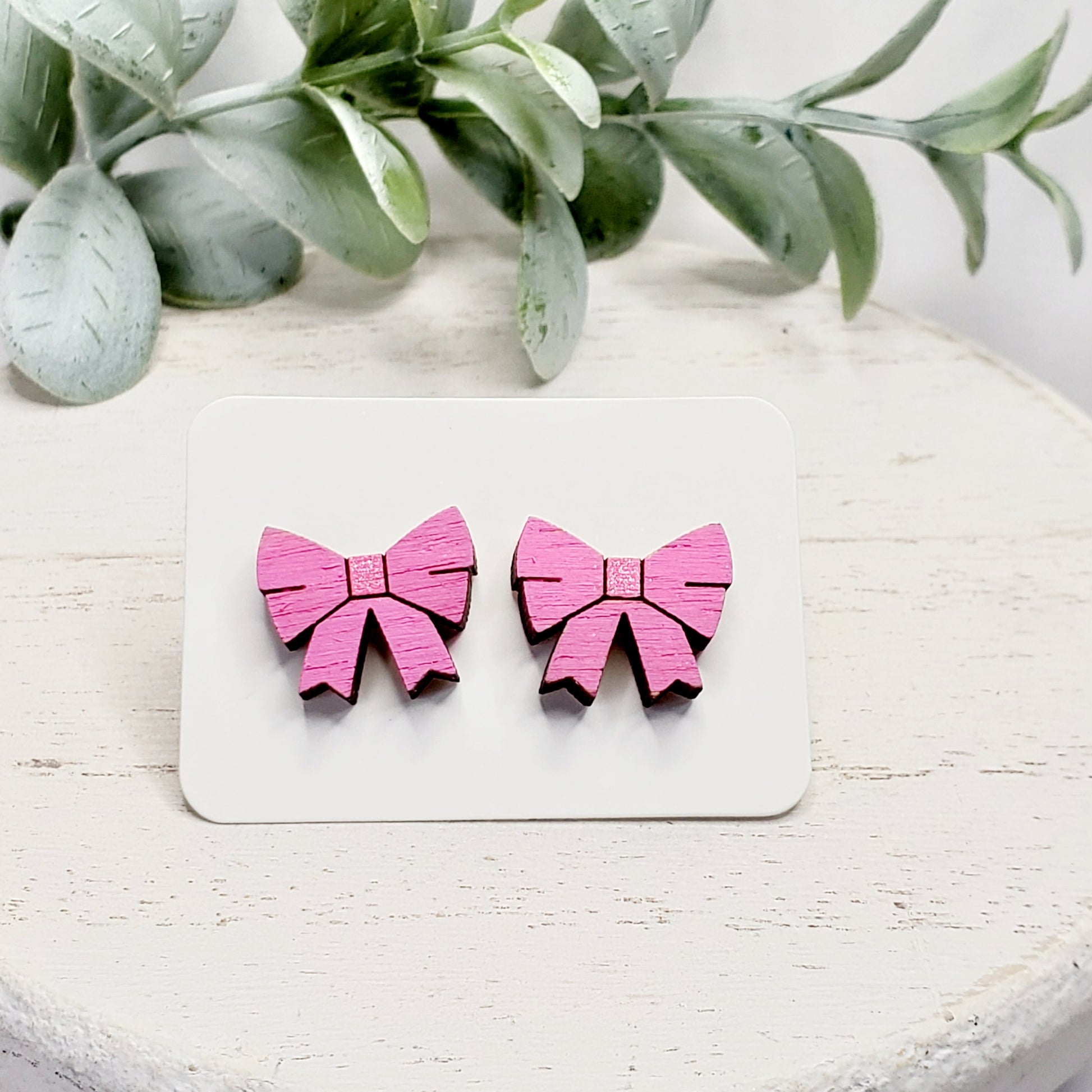 Pink Bow Studs