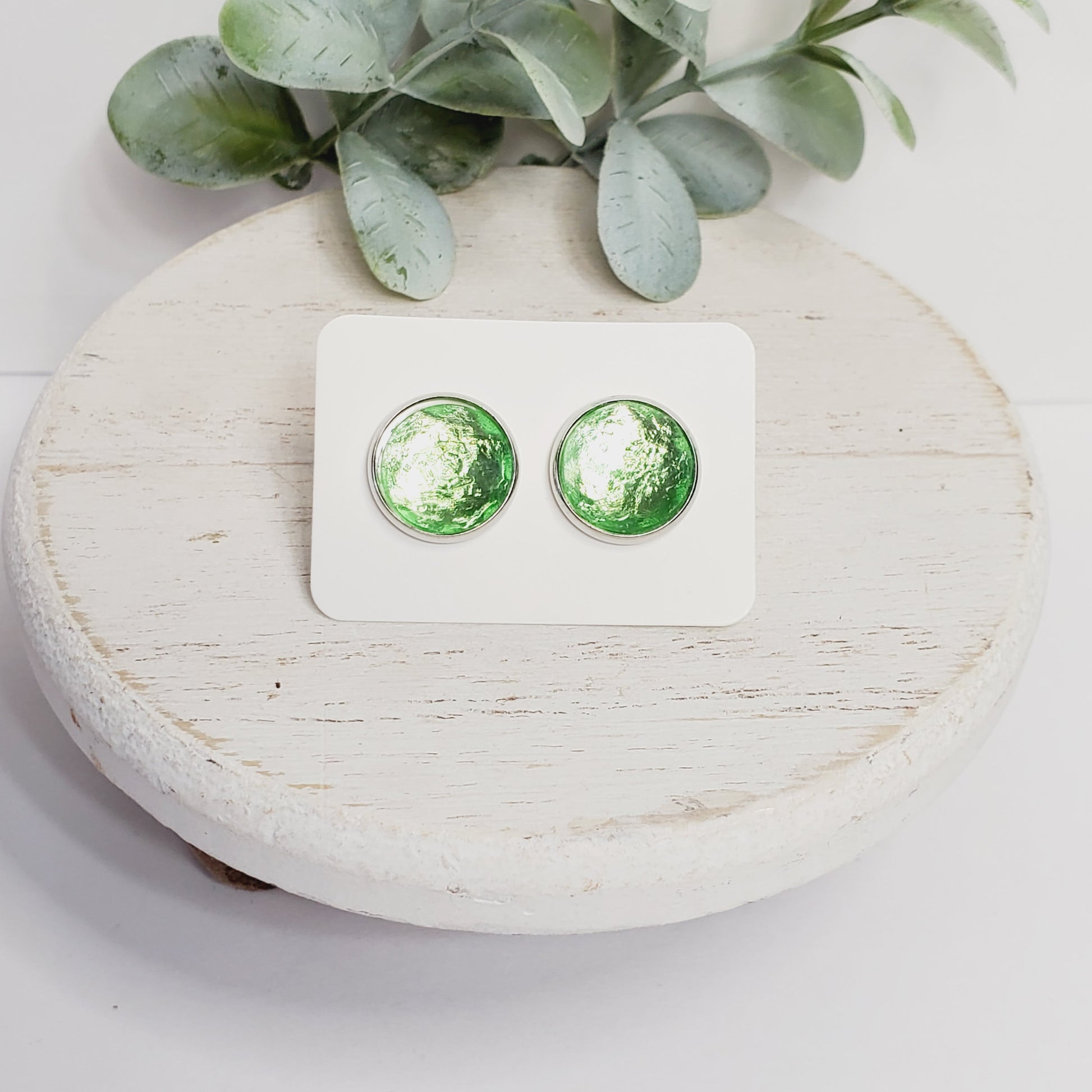 12MM Grass Green Sparkle Studs