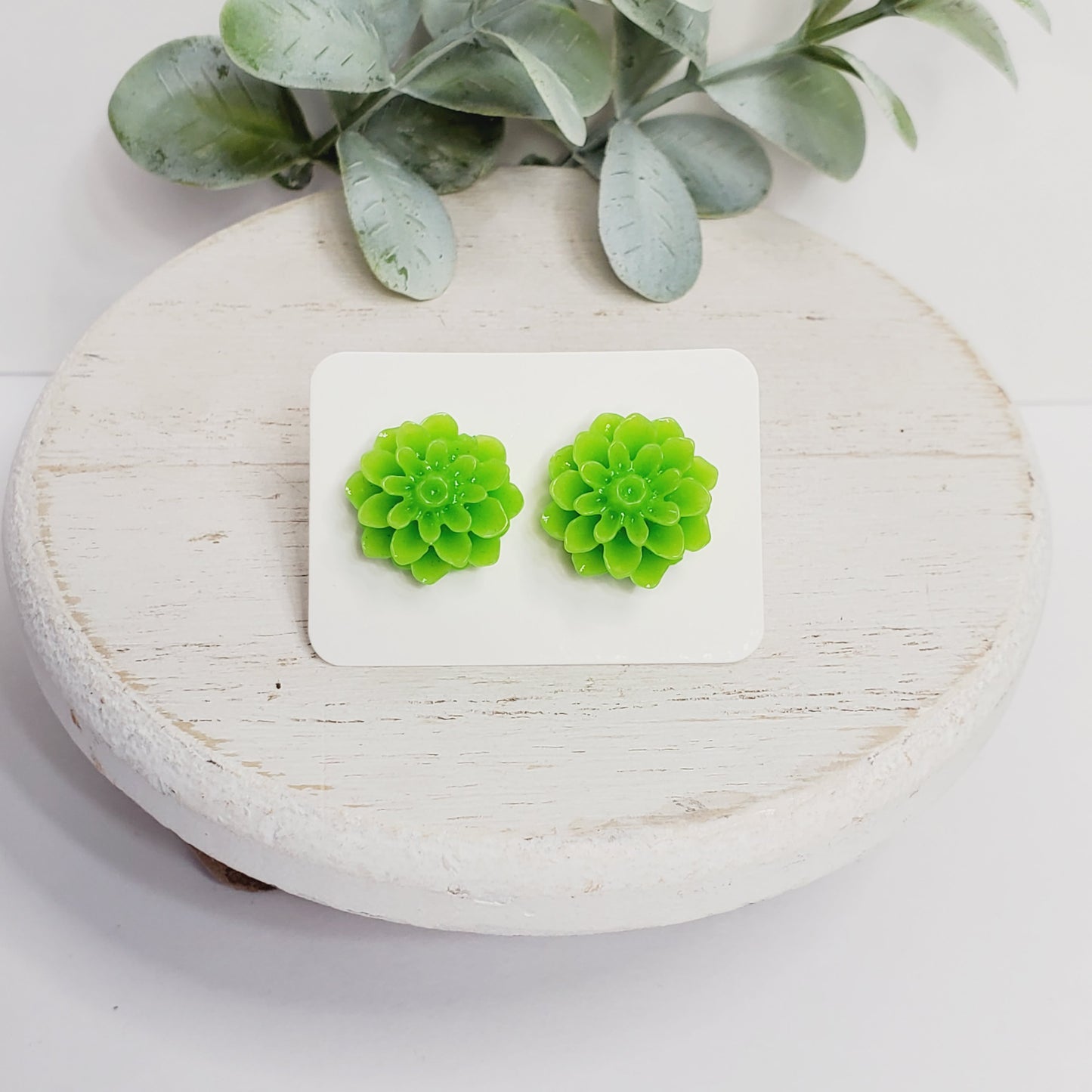 Lime Green Dahlia Studs