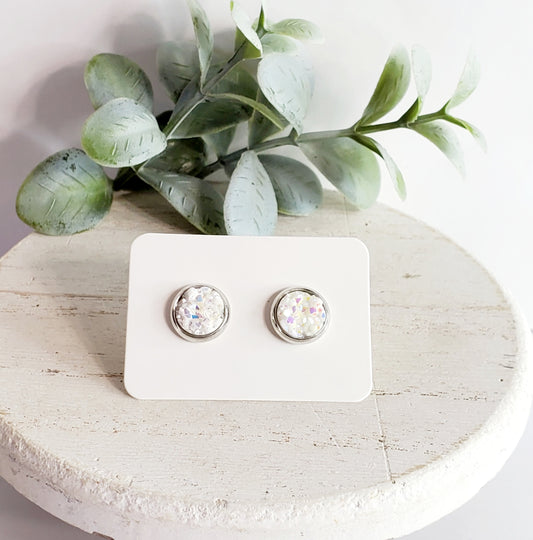 8MM White Sparkle Studs