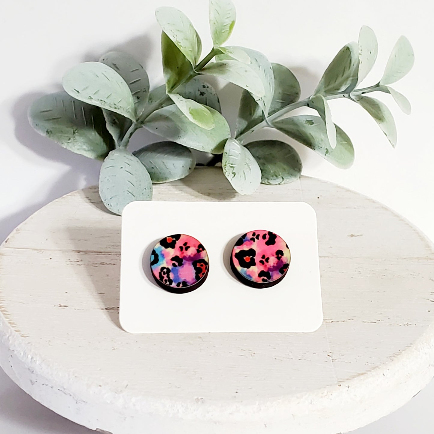 Pink Cheetah Wood Studs