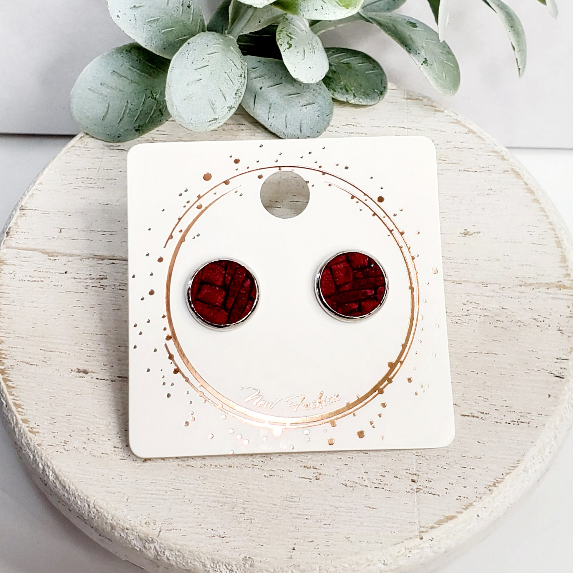 10MM Genuine Leather Maroon Studs