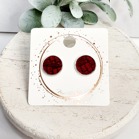 12MM Genuine Leather Maroon Studs