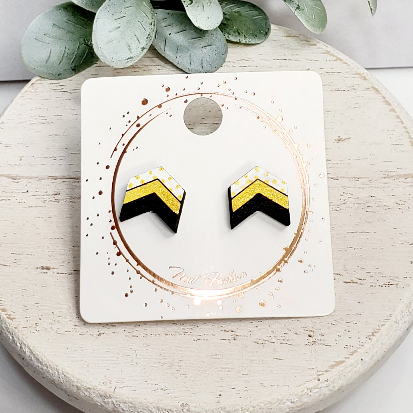 Chevron Wood Studs | Yellow