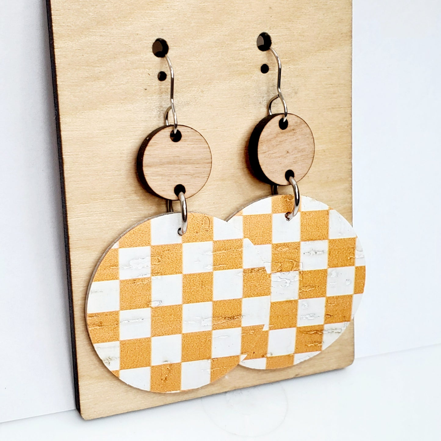 Orange Checker Plaid Earrings