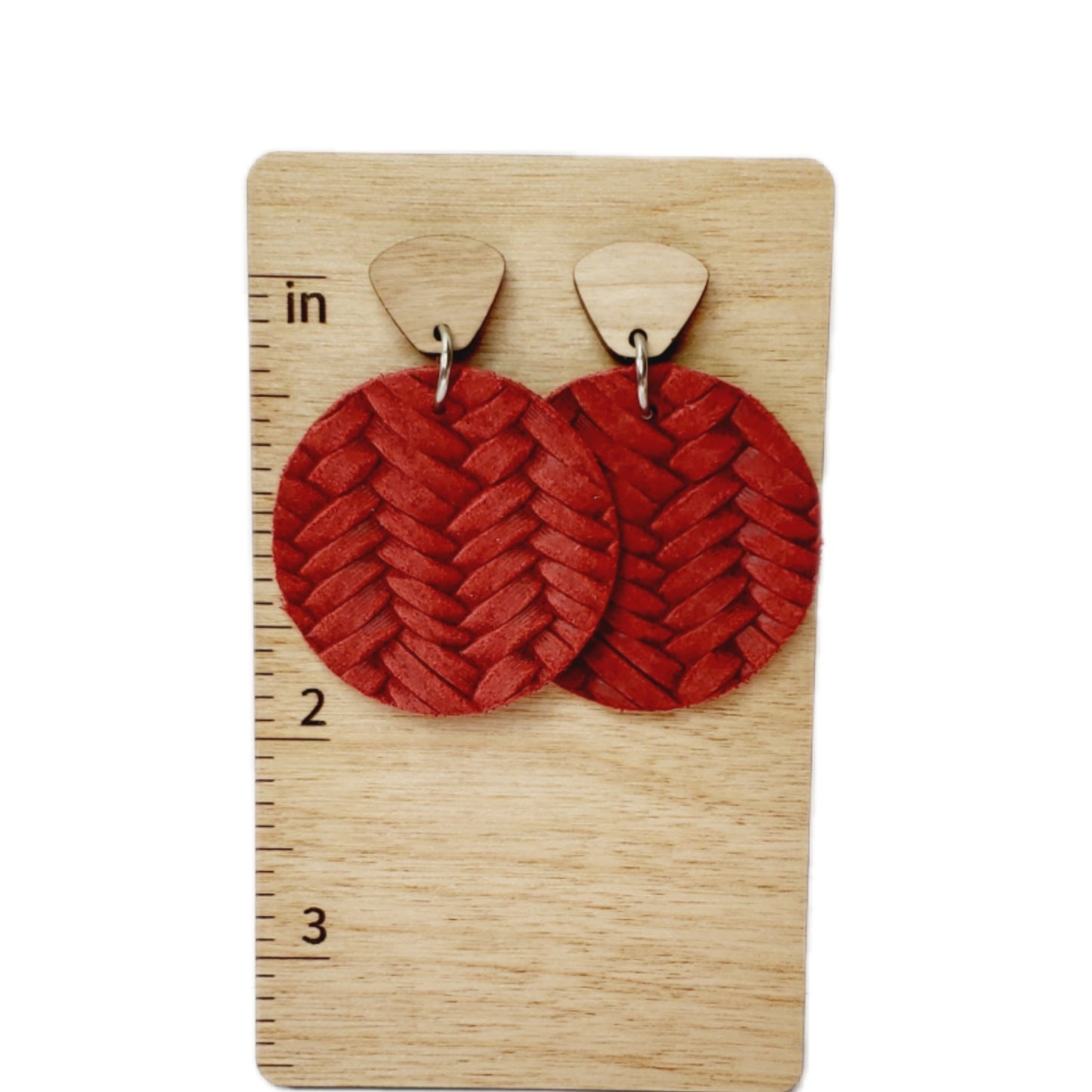 Premium Leather, Wood Stud Earrings