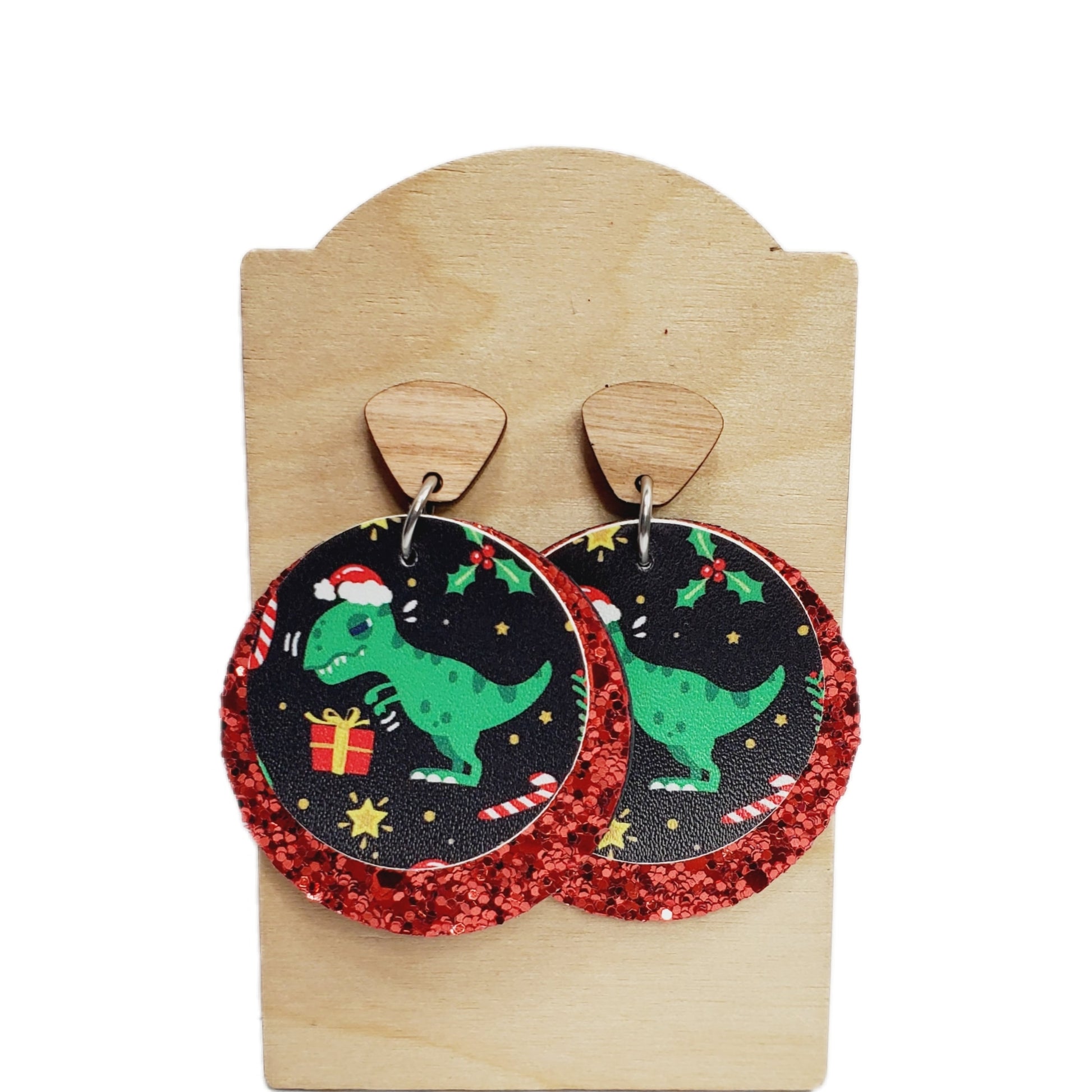 Christmas Dinosaur Earrings