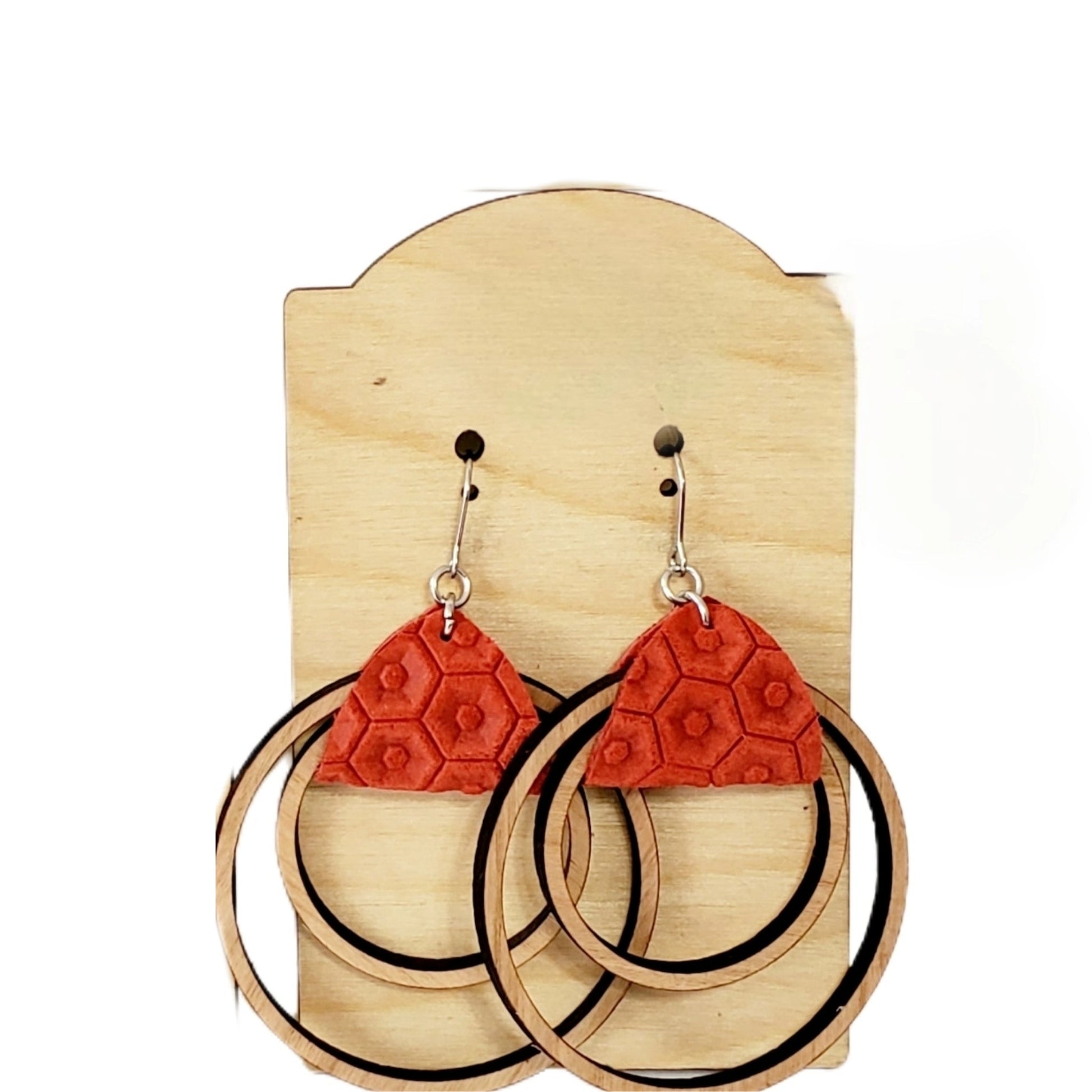 Red Leather Double Hoop Earrings