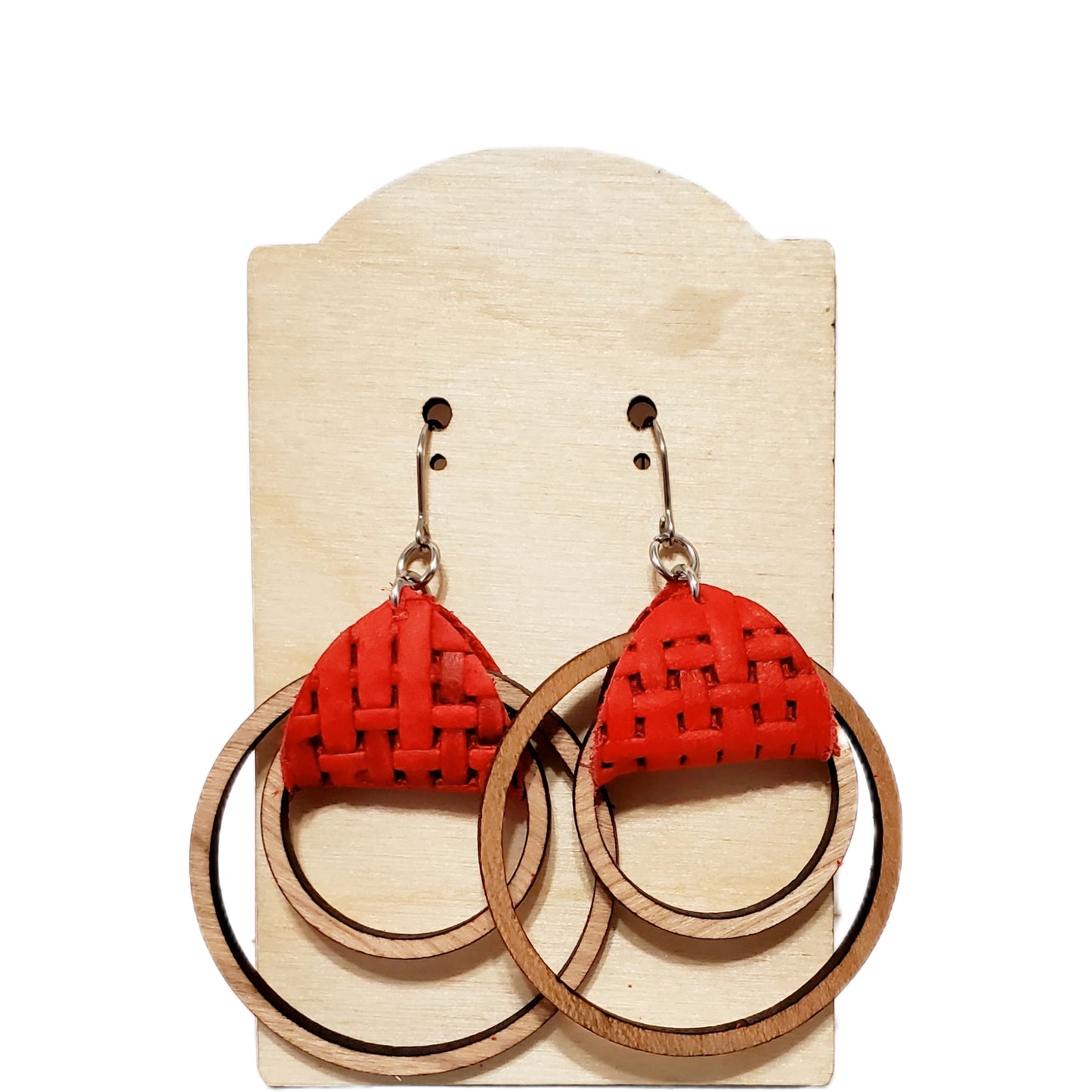 Red Leather Double Hoop Earrings