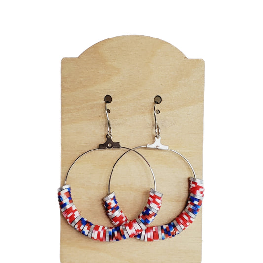 Red White Blue Heishi Hoops