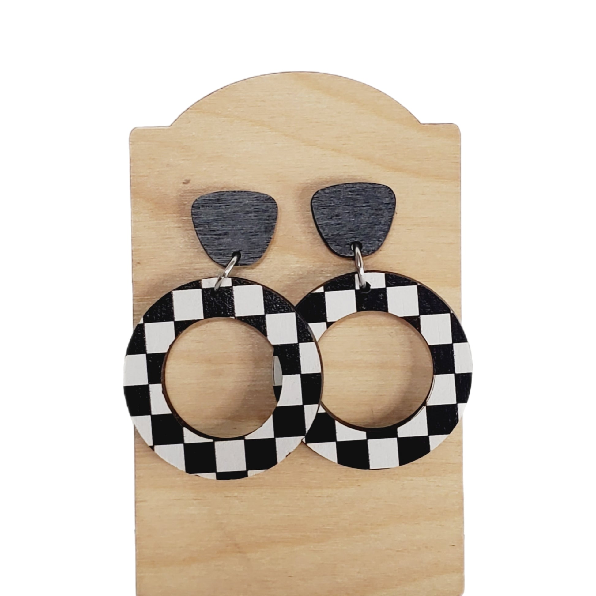 Stud Checker Hoop Earrings