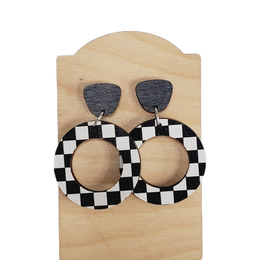 Stud Checker Hoop Earrings