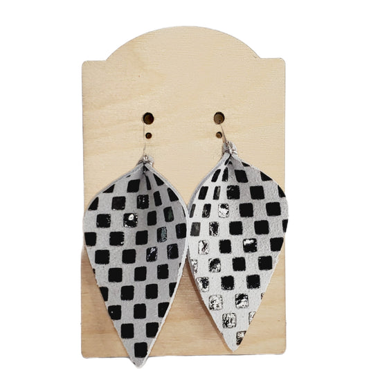 Checker Leather Pinched Earrings