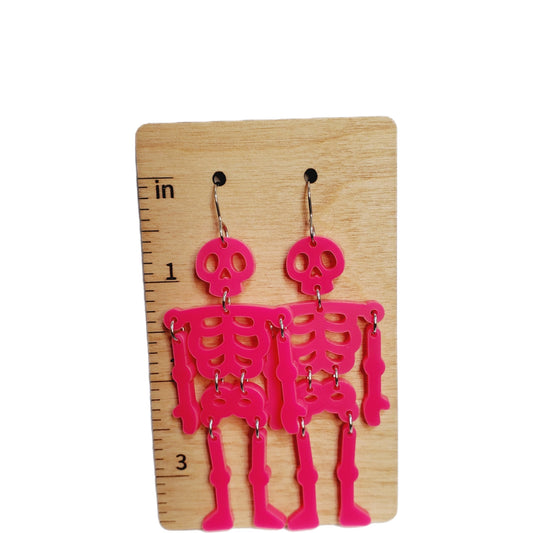 Hot Pink Skeleton Earrings