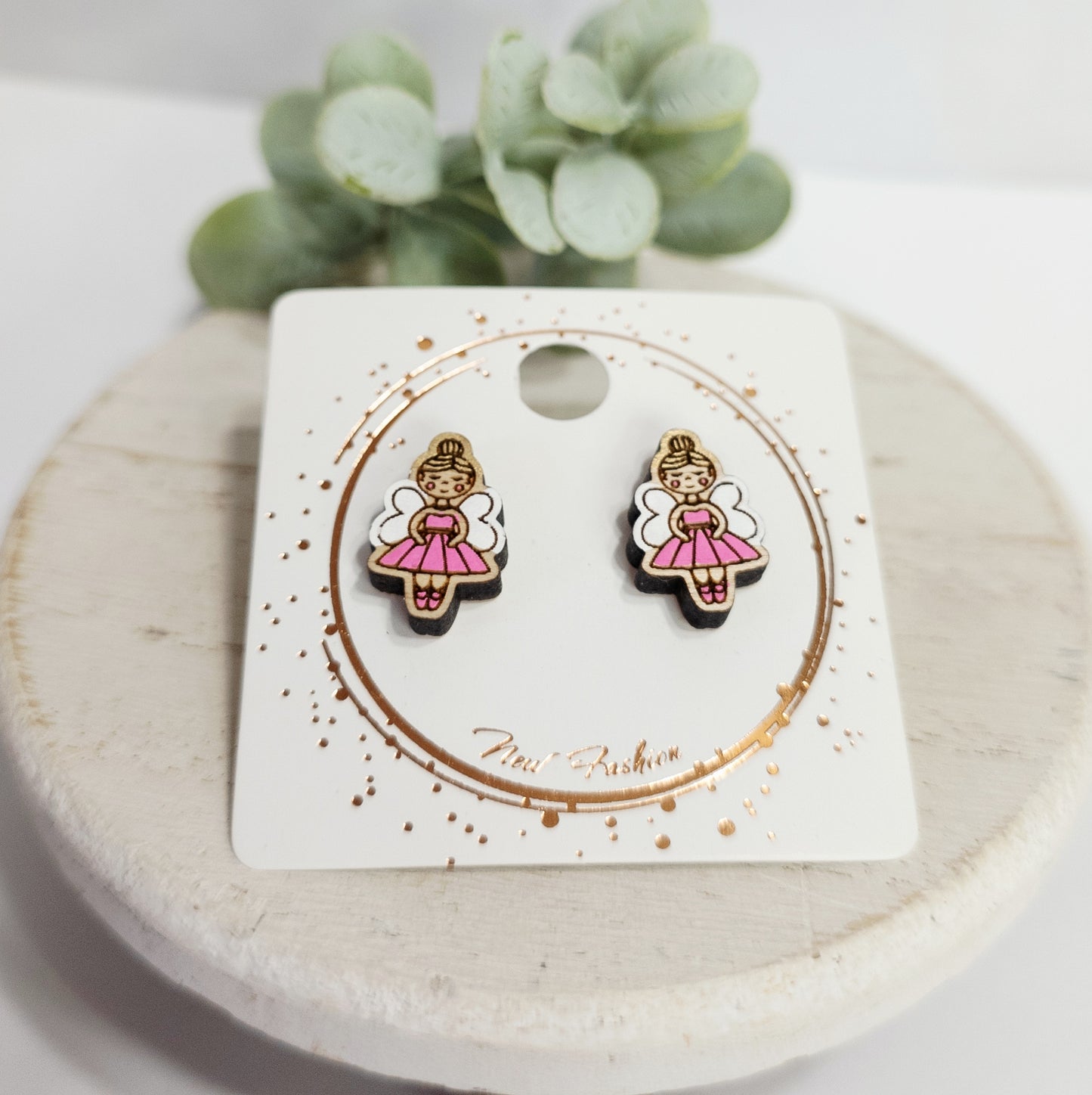 Ballerina Dance Wood Studs