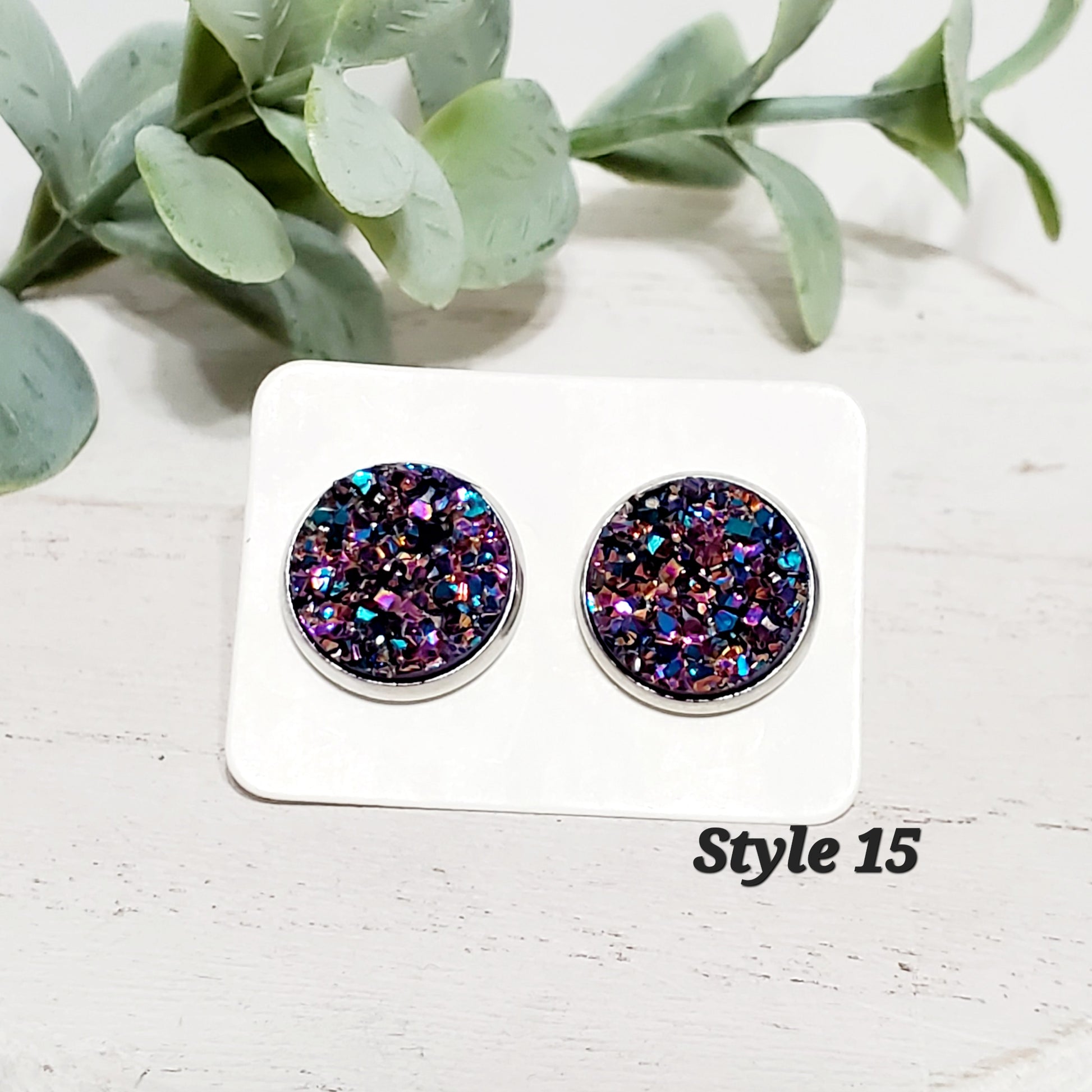 12MM Purple Teal Iridescent Studs