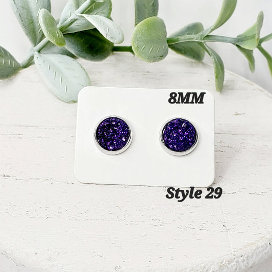 8MM Purple Glitter Studs