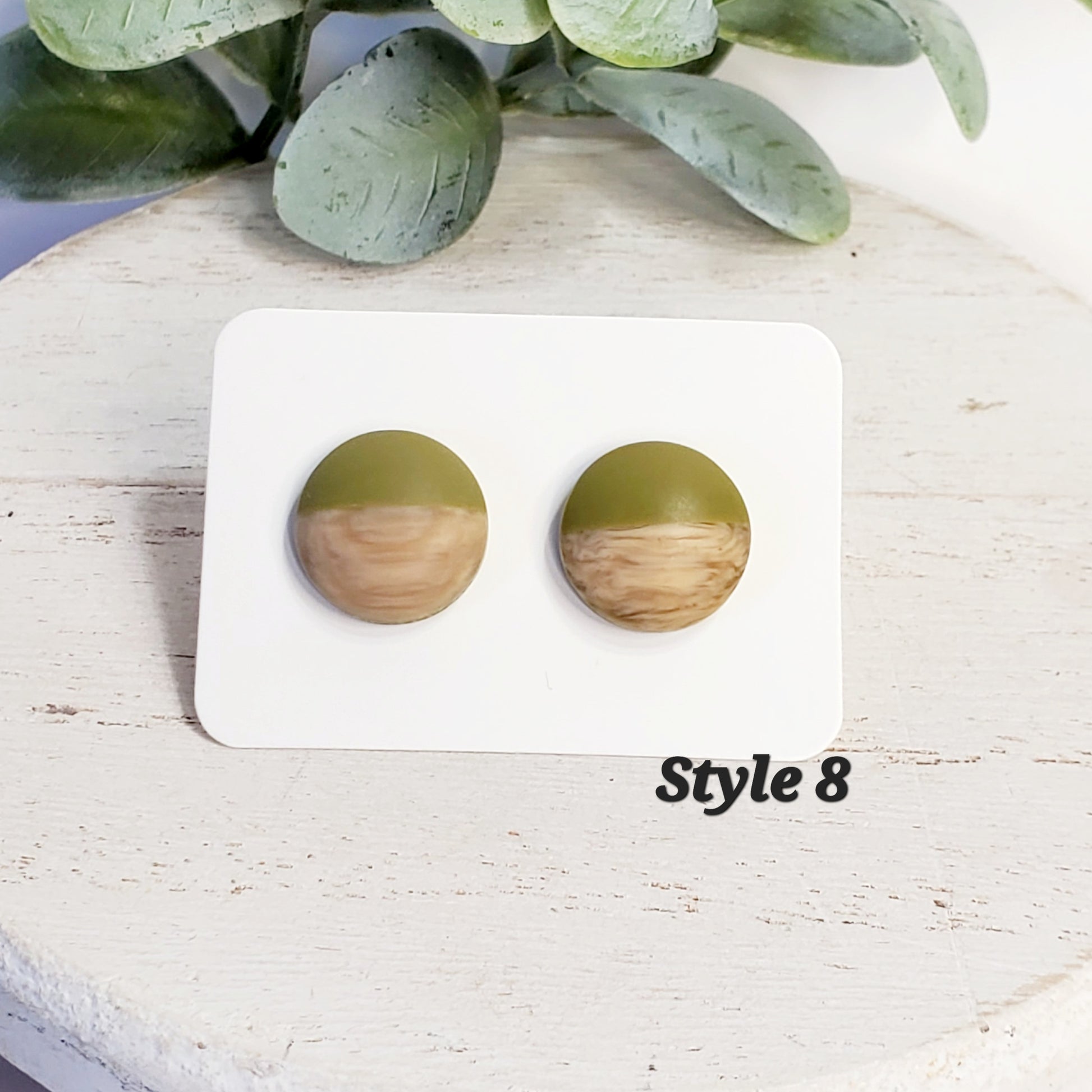 12MM Olive Green & Wood Studs