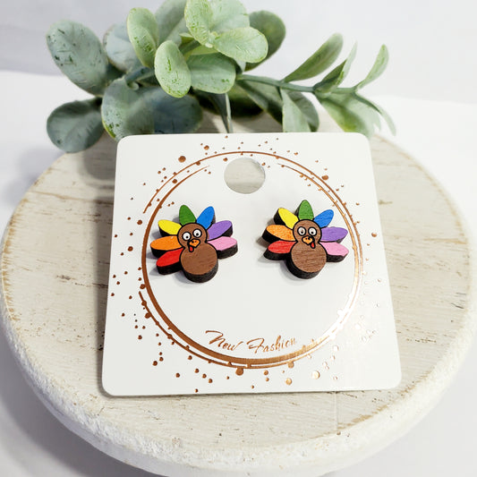 Turkey Rainbow Feather Studs