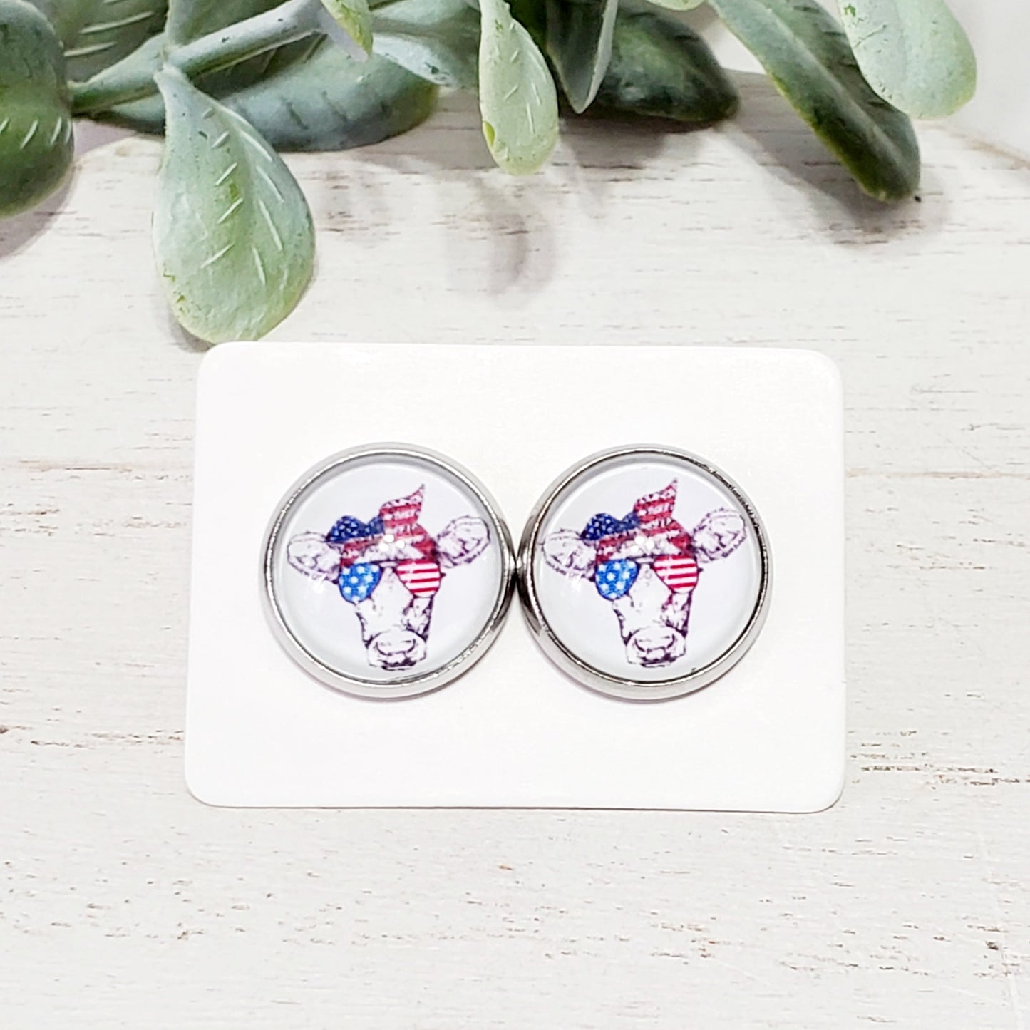 12MM Patriotic Cow Studs