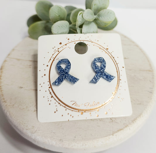 Ribbon Glitter Blue Studs