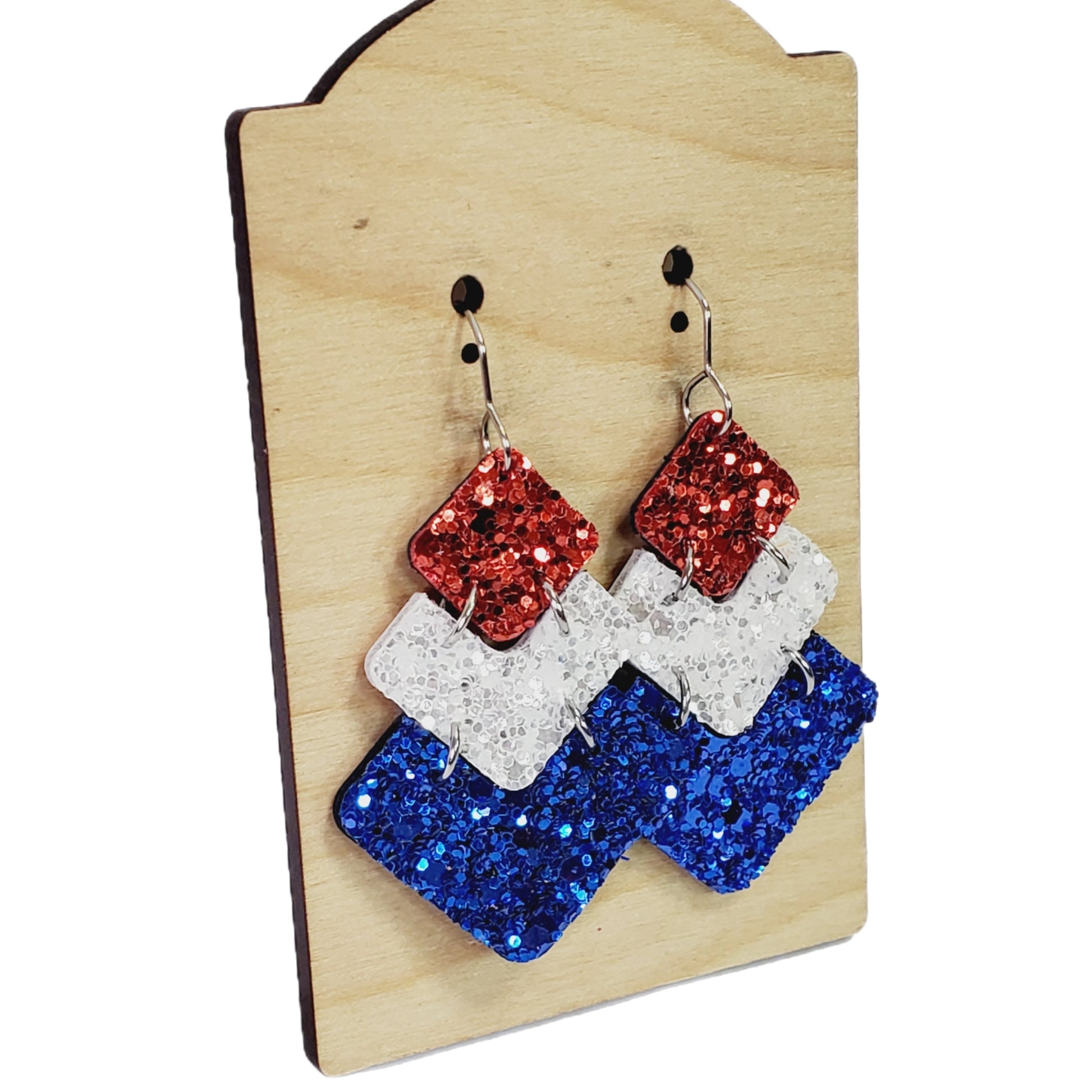 Glitter Red White Blue Stack Earrings