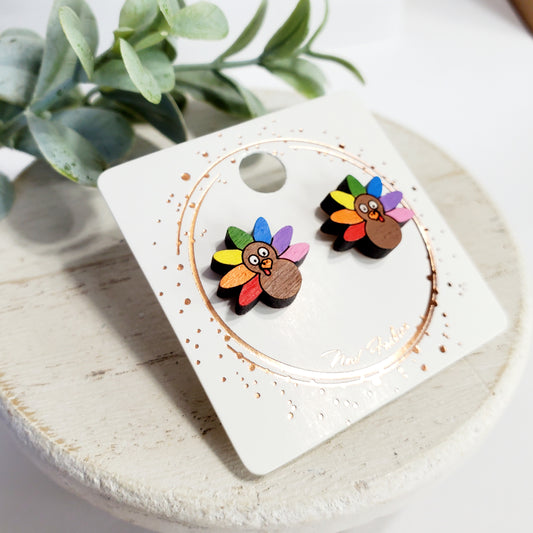 Turkey Rainbow Feather Studs