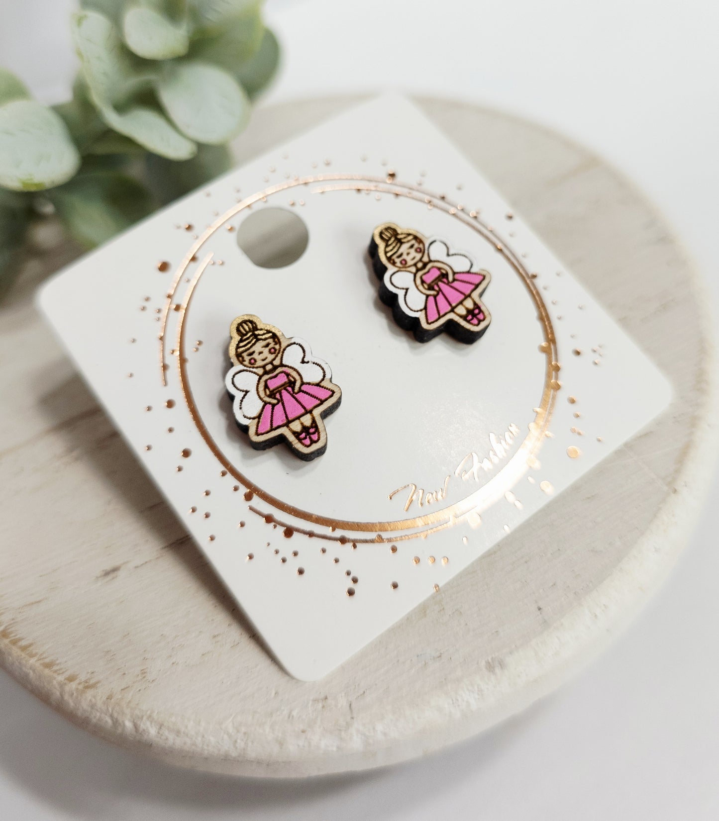 Ballerina Dance Wood Studs