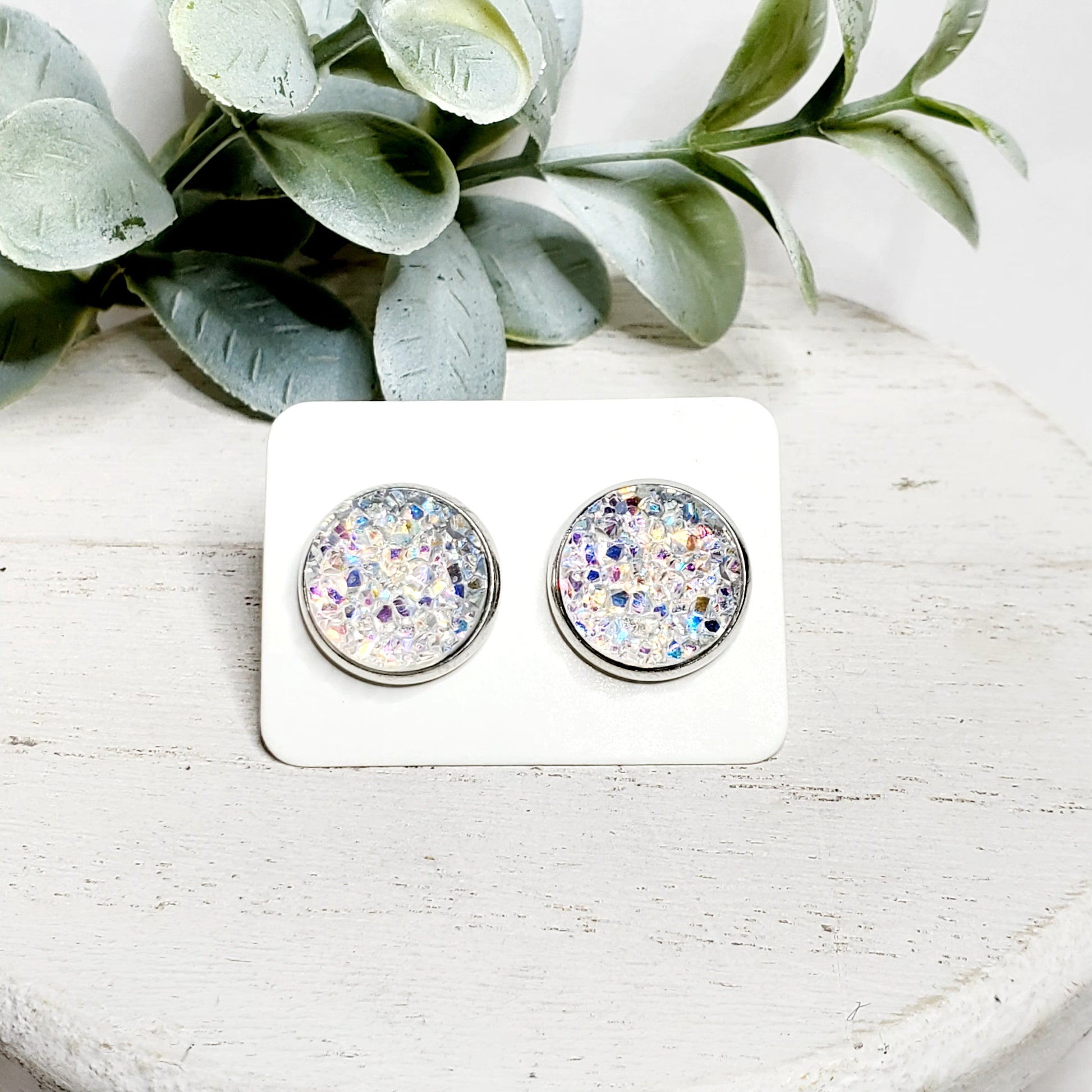 12MM Iridescent Clear Studs