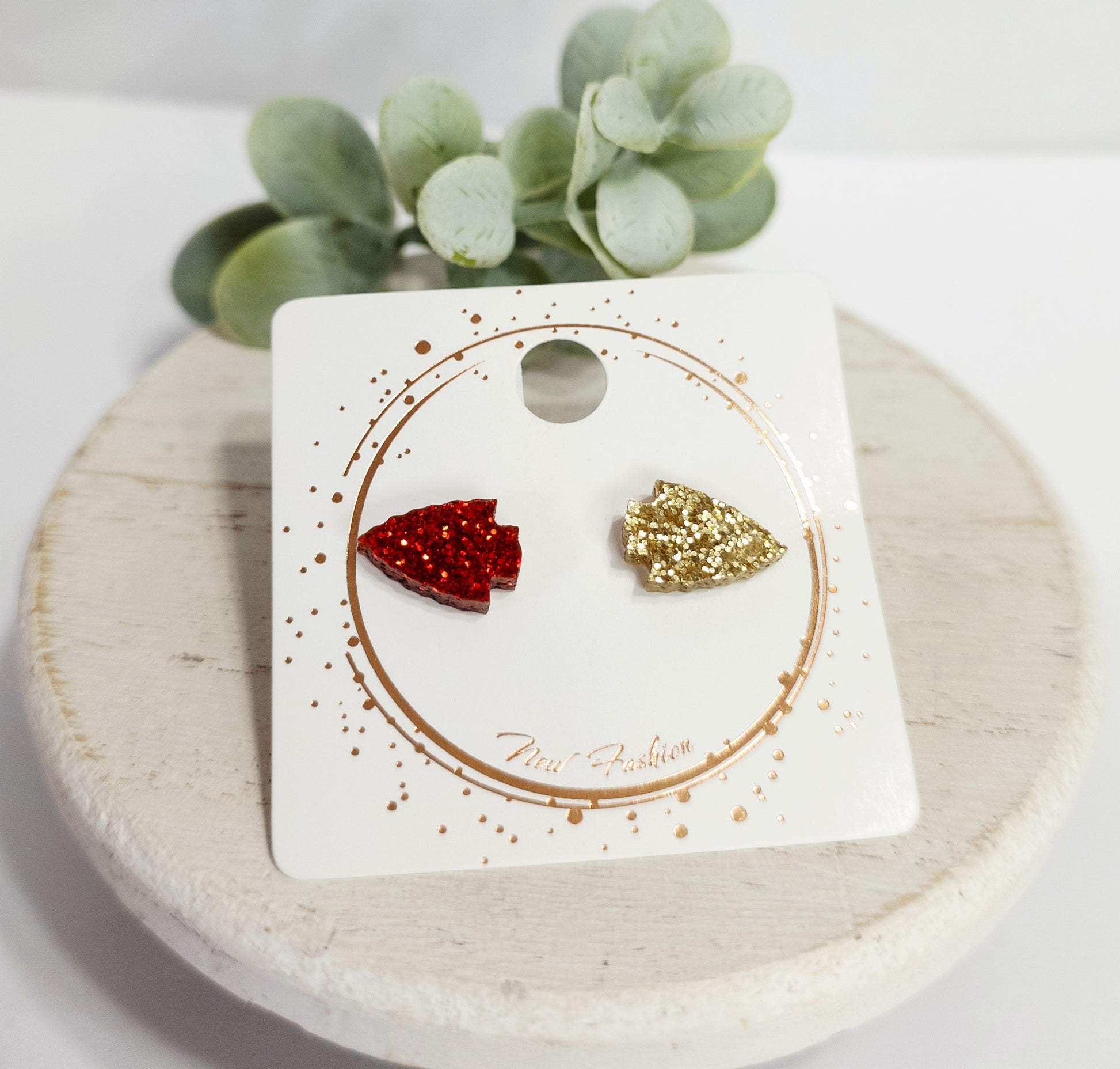 Arrowhead Red & Gold Glitter Acrylic Studs