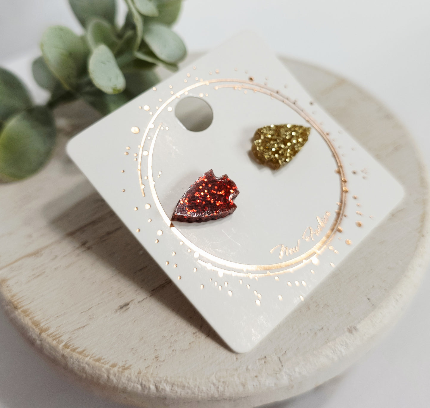 Arrowhead Red & Gold Glitter Acrylic Studs