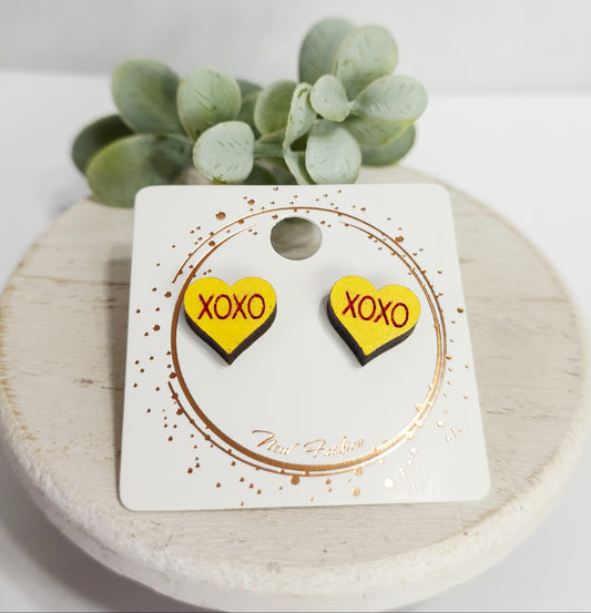 Love Wood Studs | Yellow XOXO